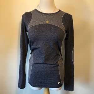 GAP FIT Navy & White Marled Active Running Knit Long Sleeve T-Shirt Top-Size XS